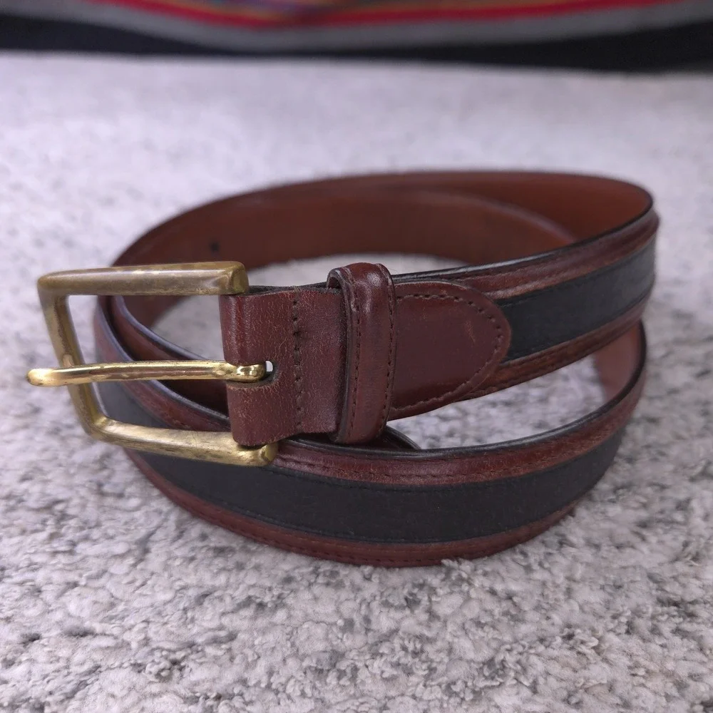 Johnston Murphy Belt Men Size 38 Aniline Kipskin Shoulders Leather Brown Black